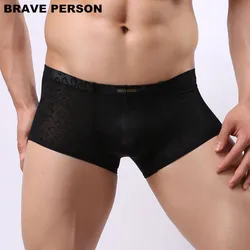 BRAVE PERSON Nylon Lace Men's Boxer Shorts U convex Pouch Sexy Transparent Underwear Men Boxers Slip Thin Cool Boxer For Men