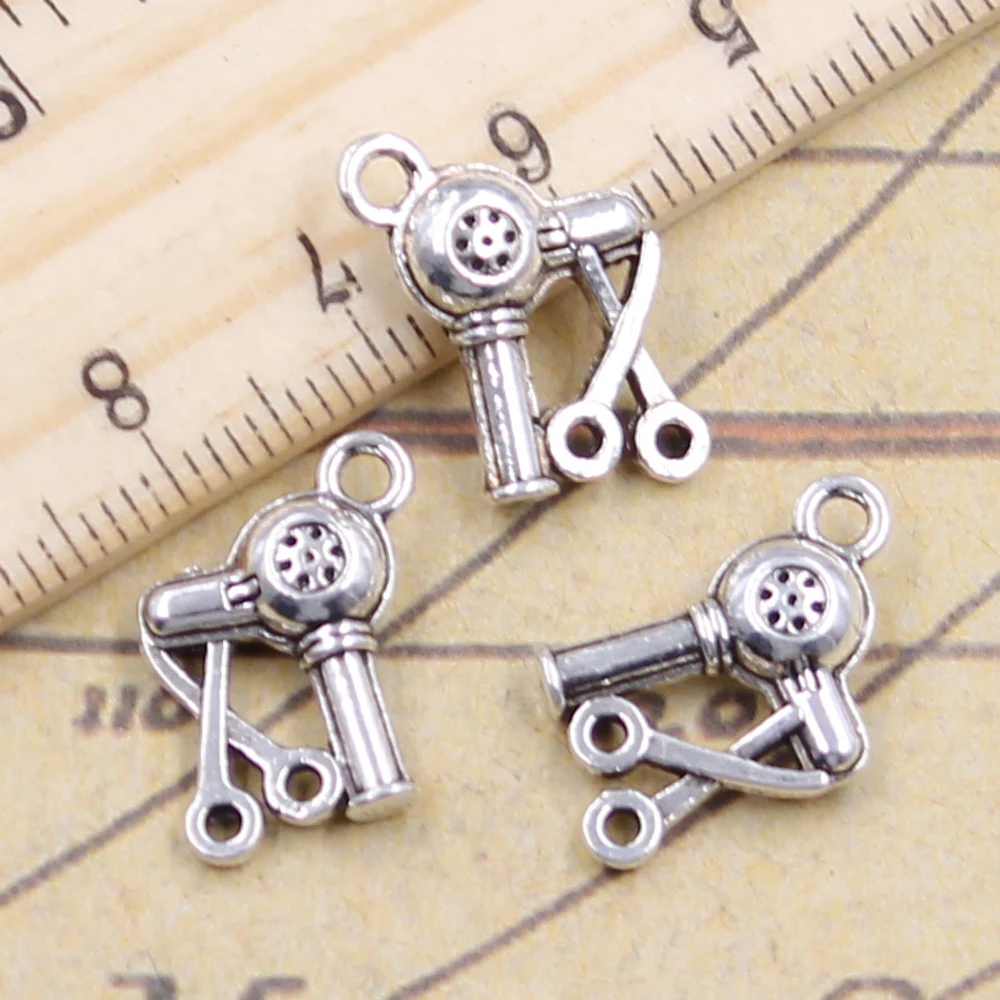 20pcs Charms Barbershop Hair Dryer Scissors 15x12mm Tibetan Silver Color Pendants Antique Jewelry Making DIY Handmade Craft