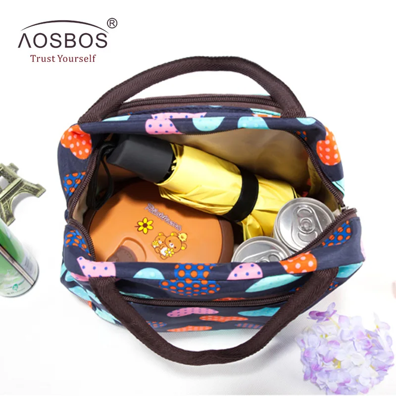 Aosbos Waterproof Picnic Lunch Bag Portable Oxford Canvas Tote Bags Food Storage Bags for Women Lunch Box Printing Thermal Bag