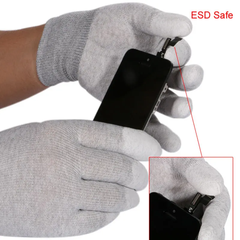 DIYFIX-guantes antiestáticos ESD, protectores de manos antideslizantes de PU, recubiertos en la parte superior de los dedos para PC, trabajos de reparación electrónica de ordenador, 1 par