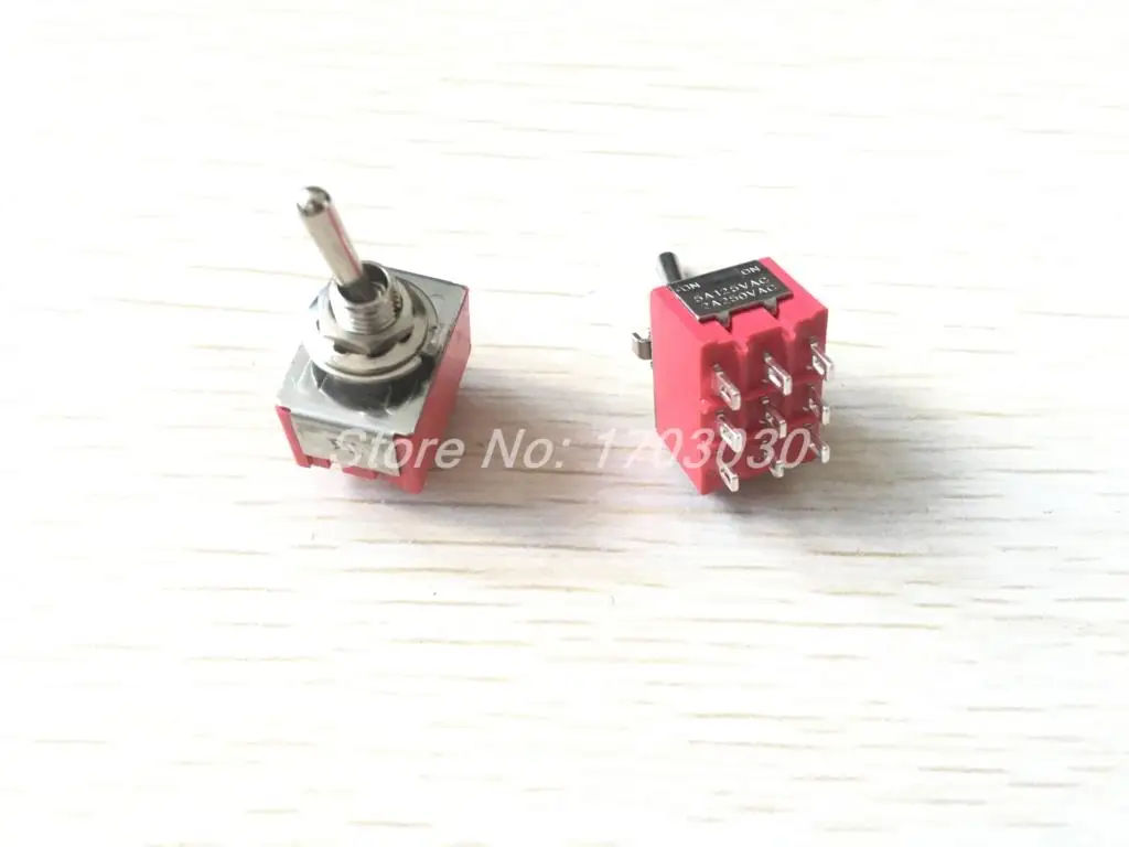 2pcs AC250V 2A AC125V 5A 9 Pin 2 Position ON/ON 3PDT Toggle Switch