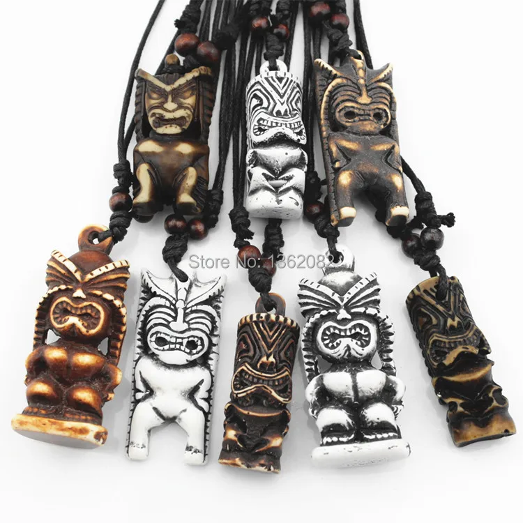 Wholesale MIXED 8 PCS Maori/Hawaiian Style Imitation Bone Carved TIKI Pendants Necklace Gift MN424