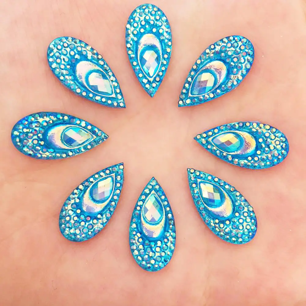 40PCS Resin 10*20mm Teardrop Peacock eye Flat back rhinestone scrapbook Wedding Embellishment diy applique craft SK60*2