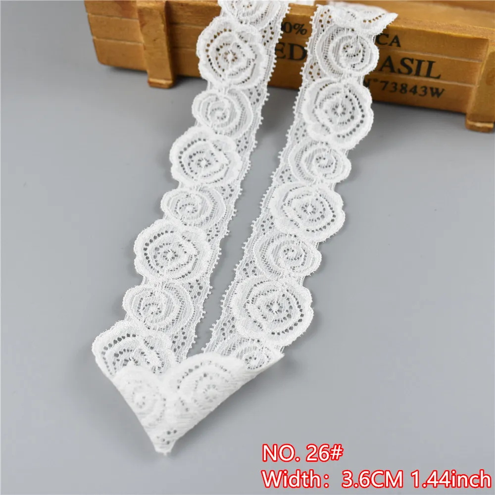 Wunderschönes 5 Yard/Lot hochwertiges weißes elastisches Spitzenband zum Nähen, Basteln, für Unterwäsche, afrikanische Spitzenstoffe, DIY Handarbeit. – Detail 29