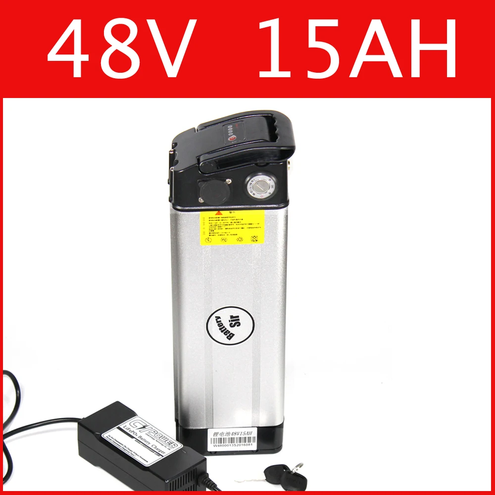 

48V 15AH Silver fish lithium battery electric bike battery 54.6V lithium ion 48v e-bike battery pack , Free customs duty