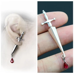 925 Sterling Silver Cesare's Veto Sword Blood Red Gothic Stud Earring Jewelry