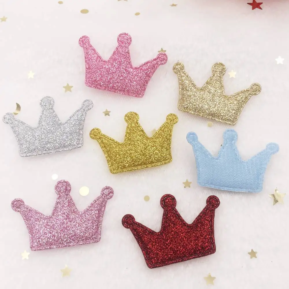 Glitter Padded Bepowder Fabric Mix Beautiful Crown Applique Wedding Making Children Hair Clip DIY Craft Supplies E172