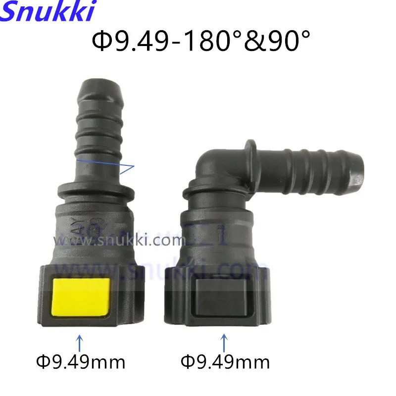 high quality 9.49mm 180 90 degree SAE 3/8 gasoline filter plastic fittings Fuel line quick connector with double clip 2pcs a lot