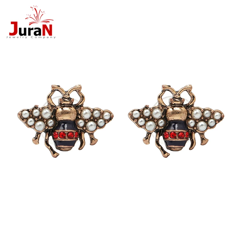 JURAN Vintage Bee Crystal Earrings Party Jewelry Accessories Cute Pearl Butterfly Statement Insect Stud Earrings For Women 2024