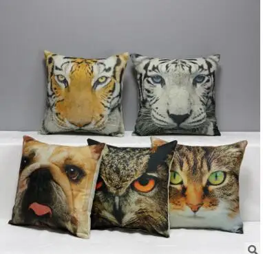 3D printed real animal cushion cover wild life throw pillowcase decorative pillow cover tiger/owl/lepord/dog