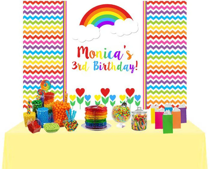 

custom Rainbow Clouds Chevron Birthday photography studio background High quality Computer print party photo backdrop