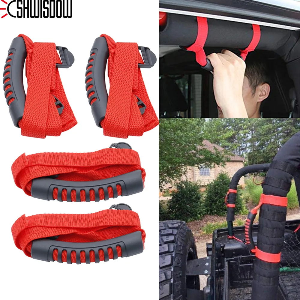 Car Armrest Red/Black Grab Handles Roll Bar Grip Strong Durable For Jeep Wrangler YJ TJ JK JL JKU Sports 1987-2016 Accessories