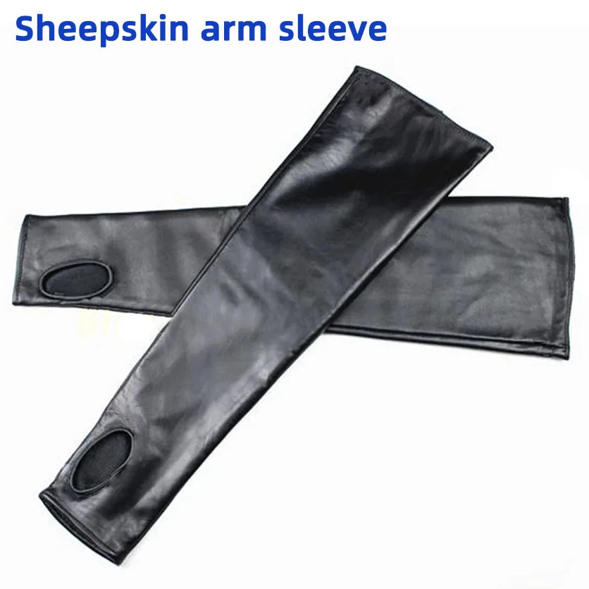 Long Fingerless Leather Gloves Fashion Women Half Finger Sheepskin Gloves Fall Winter Warm Velvet Lining Warm Arm Sleeves