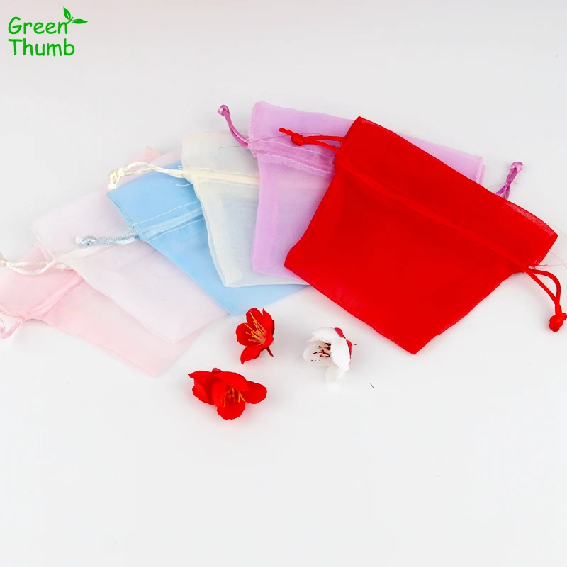 8pcs 14*11.5*9cm Colored Snow Yarn Bag for Festival New Year Gift Packaging Green Thumb Solid Color Drawstring New Year Gift Bag