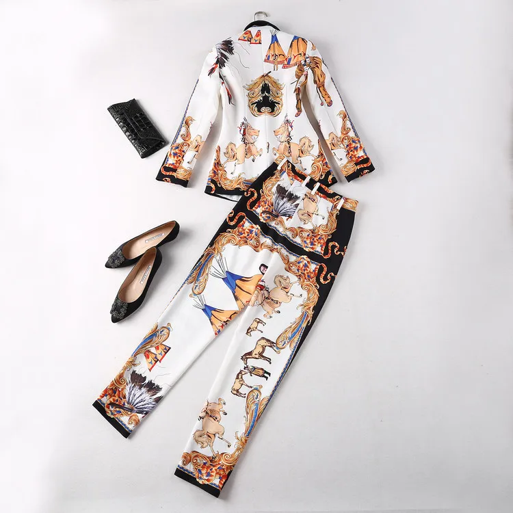 European and American women's wear 2024 The new winter Runway looks Long sleeve print coat + pencil pants suit