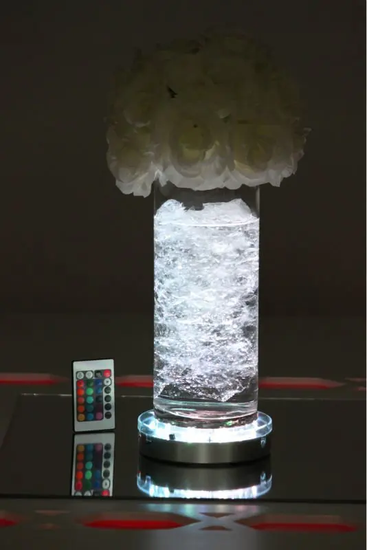 50pcs DHL Rechargeable battery High quality Remote Controlled 6inch Multicolor Silver LED Light Base For Wedding Table Vase