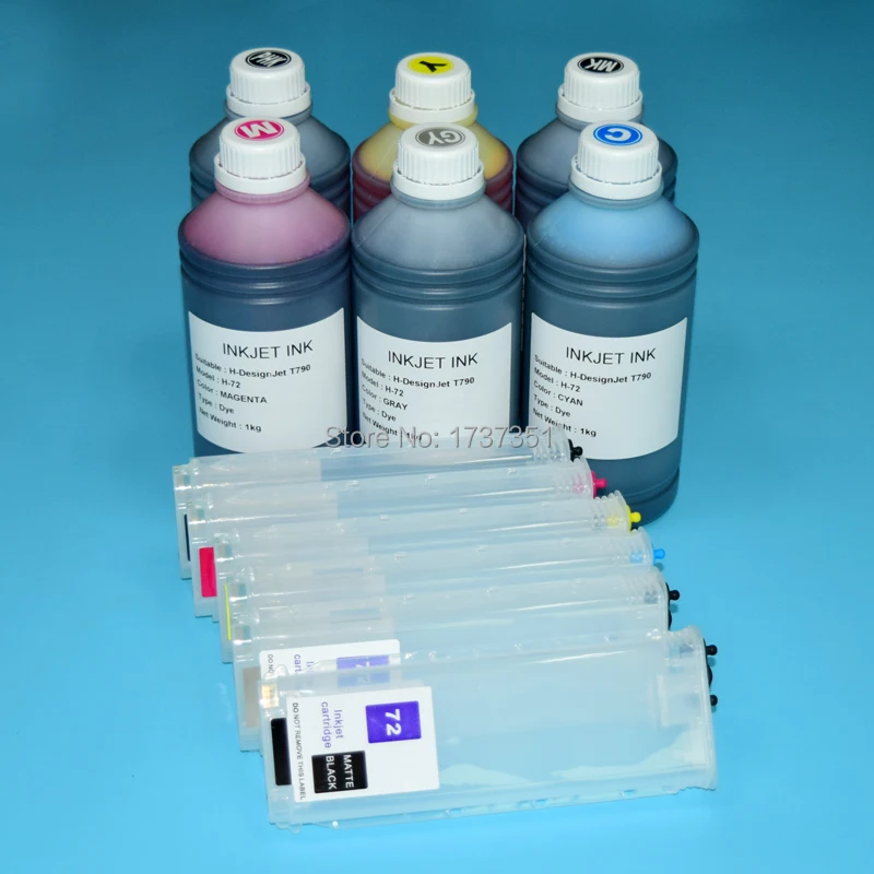 

280ML Refill Ink Cartridge + 500ML*6Color Dye Ink for HP Designjet 72 t610 t620 t770 t790 t1100 t1120 t1200 t1300 t2300