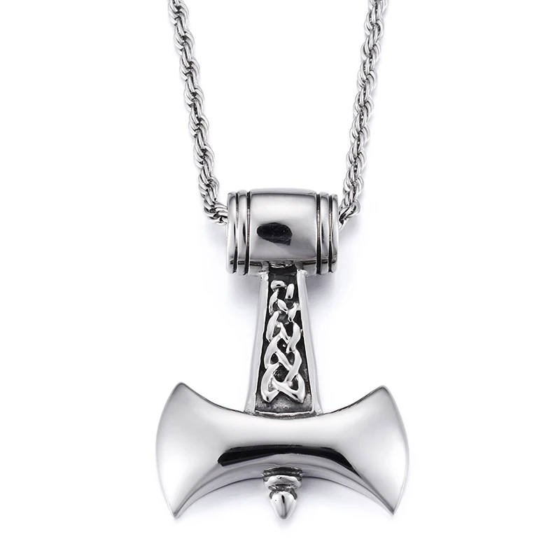 Collar con colgante de hacha de martillo de Thor de acero inoxidable gótico Vintage para hombre, cadena de cuerda gratis de 22 ''4mm