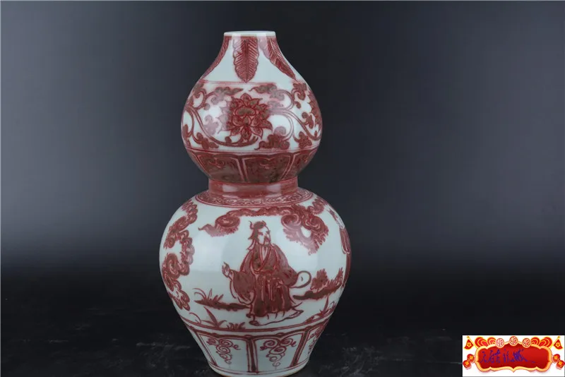 

antique YuanDynasty porcelain vase,red glaze,peony&people,Hand drawn,Decoration,collection &Adornment