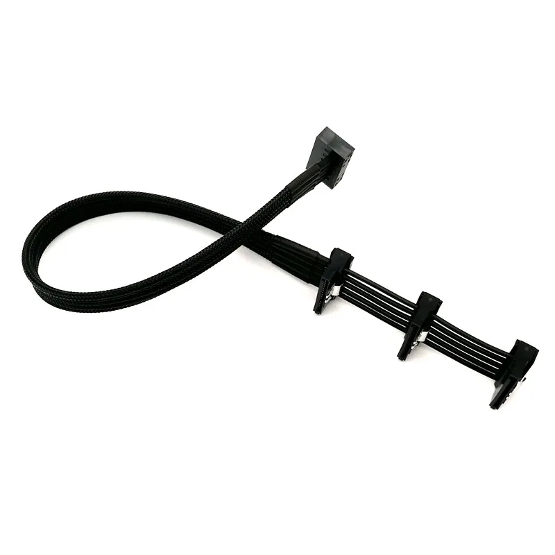 Angitu SATA 15Pin ذكر إلى 3x أنثى كابل محول الطاقة مع مزلاج أسود الأكمام HDD كابلات الطاقة الخائن