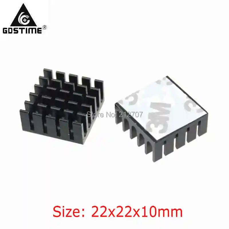 

200 Pcs /Lot Gdstime 22x22x10mm Cooler Heat Sink Black Aluminum Heatsinks with tape