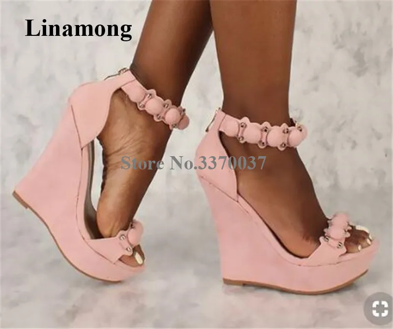 

Brand Design Women Fashion Open Toe High Platform Rivet Wedge Sandals Pink Height Increased Wedge Sandals High Quality Shoes