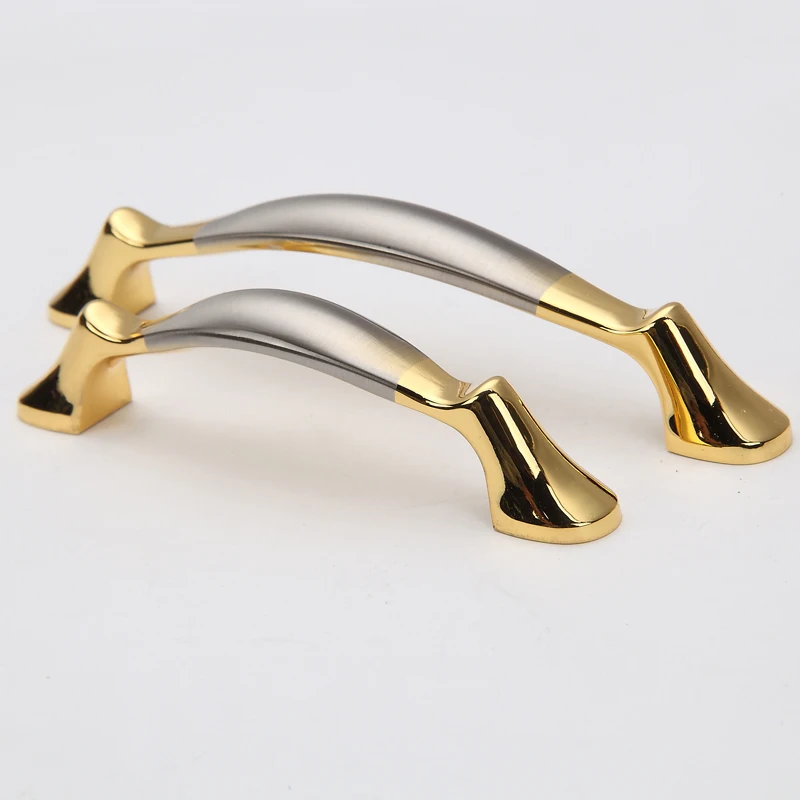 96mm  128mm modern simple fashion two color kitchen cabinet cupboard door handle gold brushed  nickel drawer dreser pull knob 5