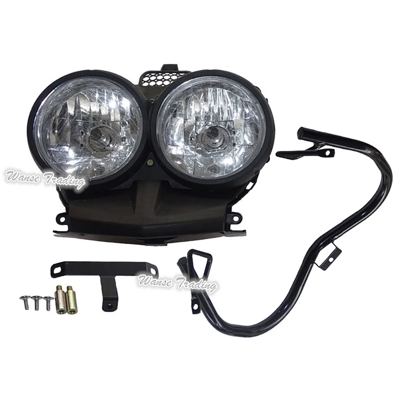 waase Front Bug Eyed Dual Head Light Lamp Headlight Headlamp + Guard Protector Set Clear For 2009-2015 YAMAHA Zuma BWS 125 YW125