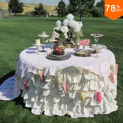 Tablecloth Round Ruffled Layer Rounder Table Cover 7 Tiers of Evening Party Event Wedding Decor Desk Around Case Table Linens