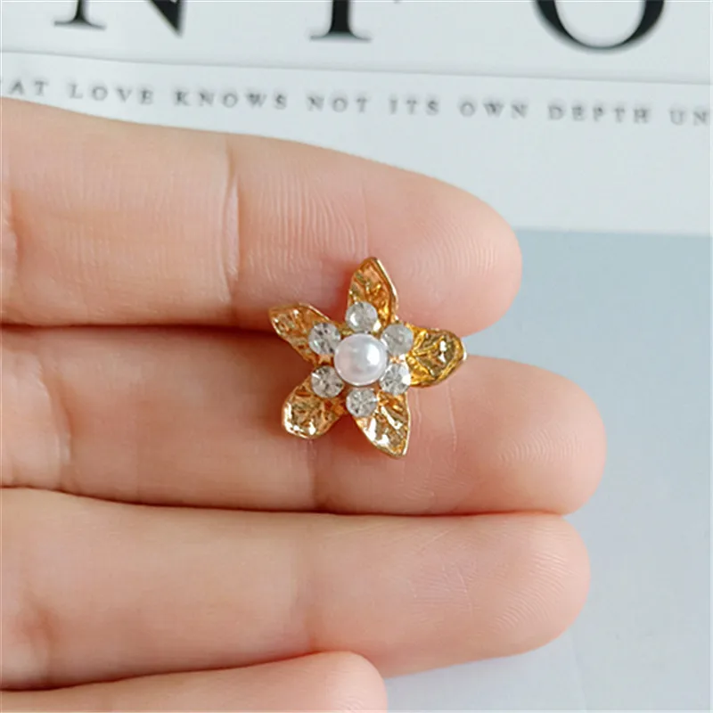 10 pcs/lot Alloy  Gold Pearls Rhinestone Buttons Ornaments Earrings Choker Hair Bow DIY Jewelry Accessories Handmade