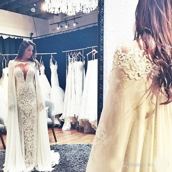 Long Wedding Bolero Jacket Chiffon Cape Cloak Applique Simple Sweep Full Bridal Wraps For Formal Evenig Dress Wedding Accessory