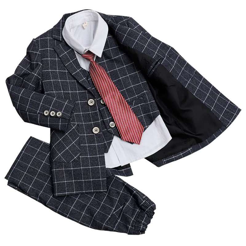 Designer Kids Suits For Weddings Flower Boys Formal Suits Children Blazer Vest pants Tie 4PCS Birthday Party Clothing Sets