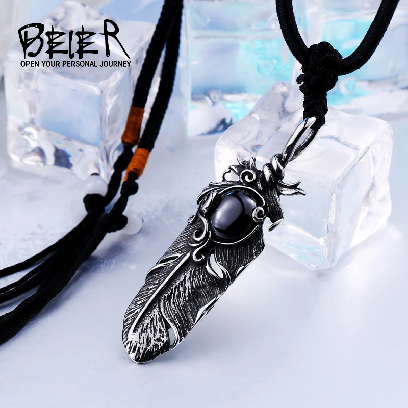 Cool Nice Detail Part Feather Pendant Necklace For Man And Woman 316L Stainless Steel Gothic Personality Jewelry  BP8-187