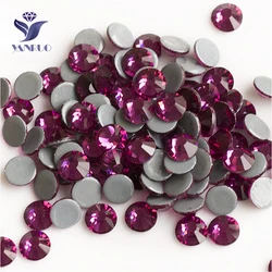 YANRUO 2058HF SS4-SS30 Fuchsia Crystal Glass Stones Strass Hotfix Flat Back Iron On Rhinestones For Clothing