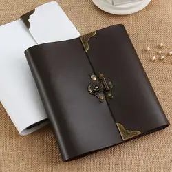 5/10/12 Inch Literary DIY retro leather photo album Paste handmade baby couple album Polaroid album with Sticker Gift Black Page