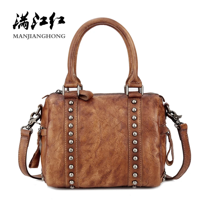 MANJH handmade full grain genuine leather messenger designer handbag vintage wax brief fashionable shoulder bag 1604