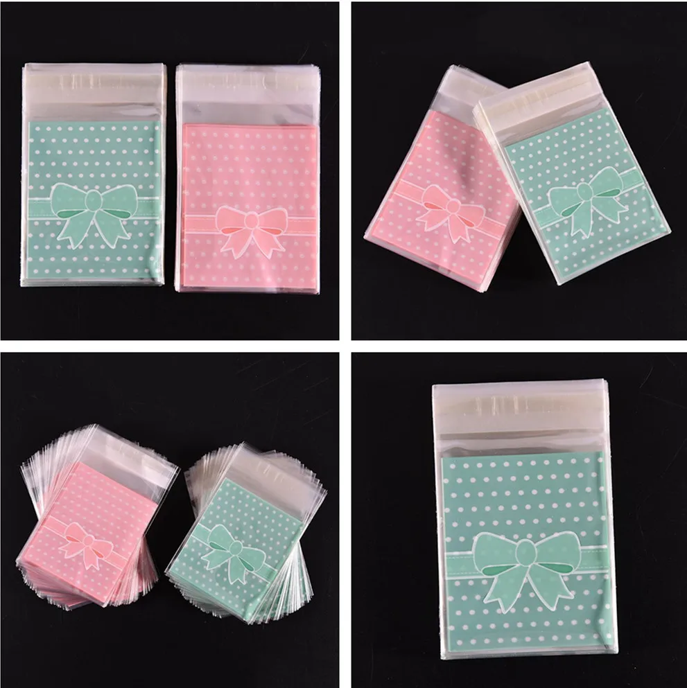 

100Pcs Cute Bow-tie Self Adhesive Seal Plastic Bags OPP Poly Self Sealing Plastic Clear Cellophane Bags For Gifts Packaging Bags