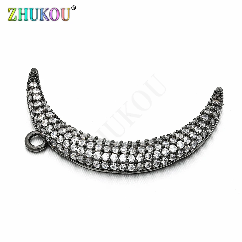 24*39mm Brass Cubic Zirconia Moon Charms Pendants DIY Women Necklace Pendant Jewelry Accessory Findings, Model: VD69