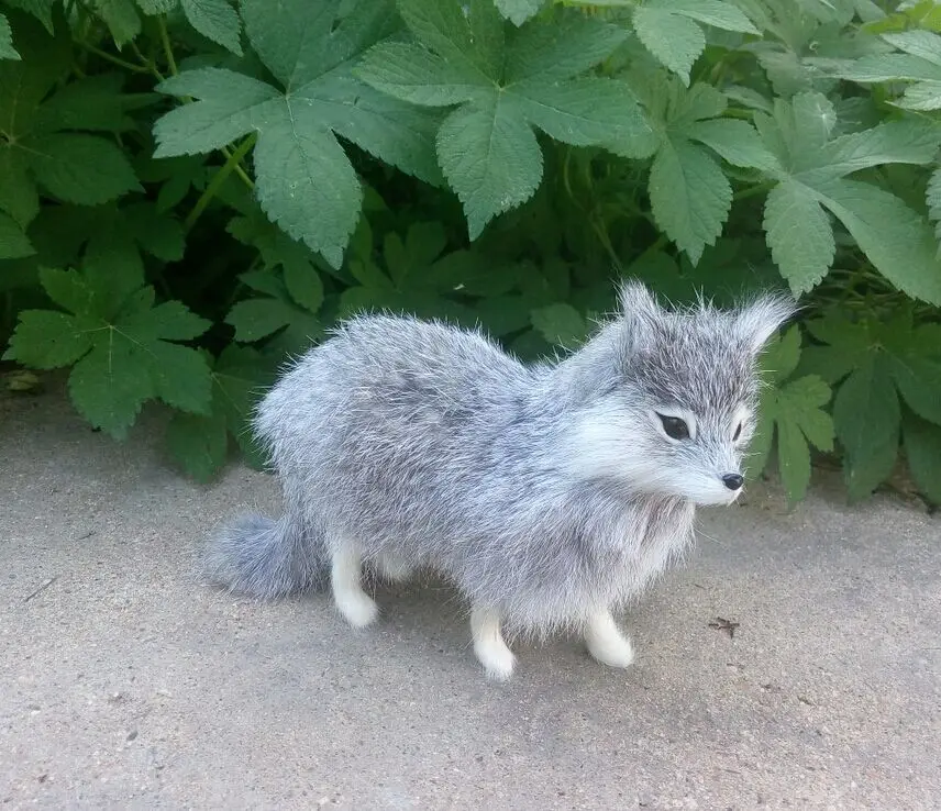 cute gray simulation fox toy standing fox doll lovely doll gift about 16x12cm