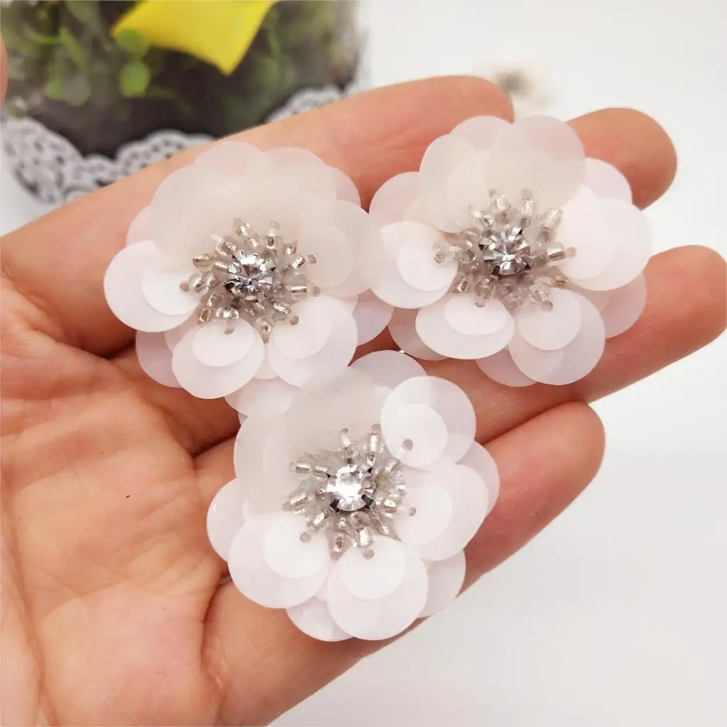 10pcs/lot Sequin Flowers 30mm Handmade Sewing Flat Back Patches DIY Wedding Crafts Shoes Bags Garment Accessory Matte Light Pink