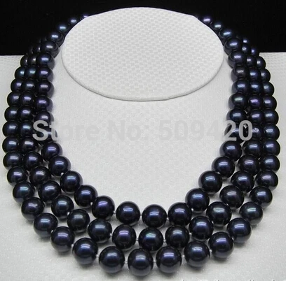 

~~ Free Shipping Fine cultured 9-10mm AAA black pearl necklaces 50"