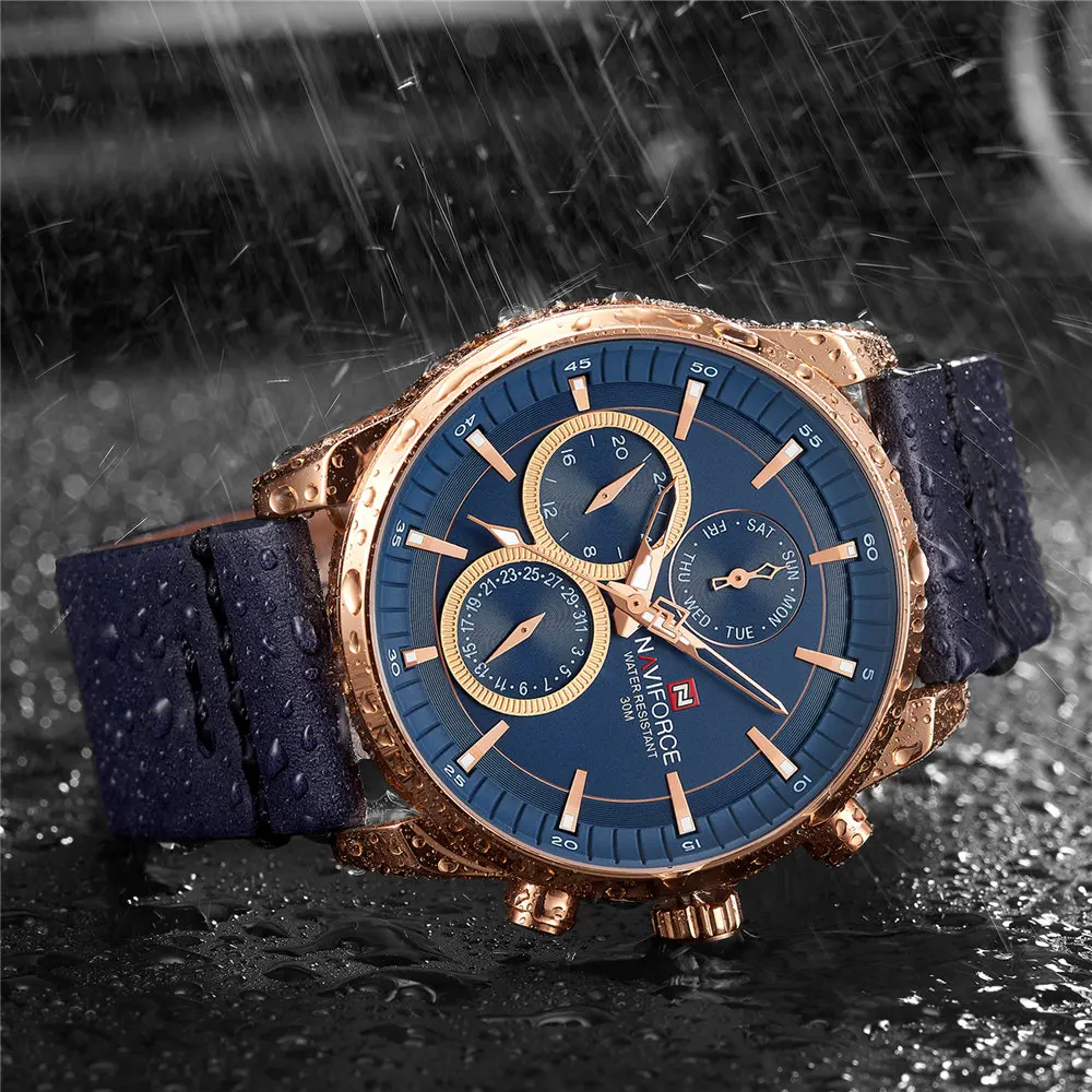 2023 NAVIFORCE Men Sport Watch Luxury Brand New Quartz Week Date 3Bar Waterproof Leather Male Clock NAVI FORCE Black Blue Gold