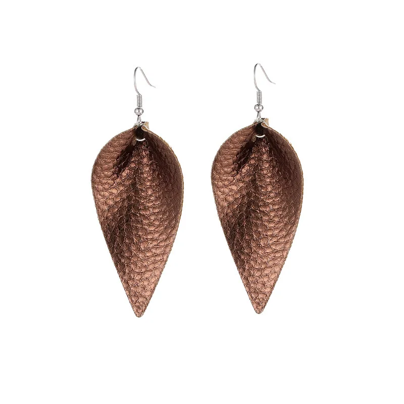 Two Kinds PU Leathers Tree Leaf  & Drip Black Golden Red Pink White Brown Drop Earrings Leopard Dangle Earrings For Women