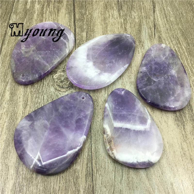 Freeform Amethysts Slice Pendants,Purple Crystal Quartz Slab Charms For DIY Jewelry Making MY1910