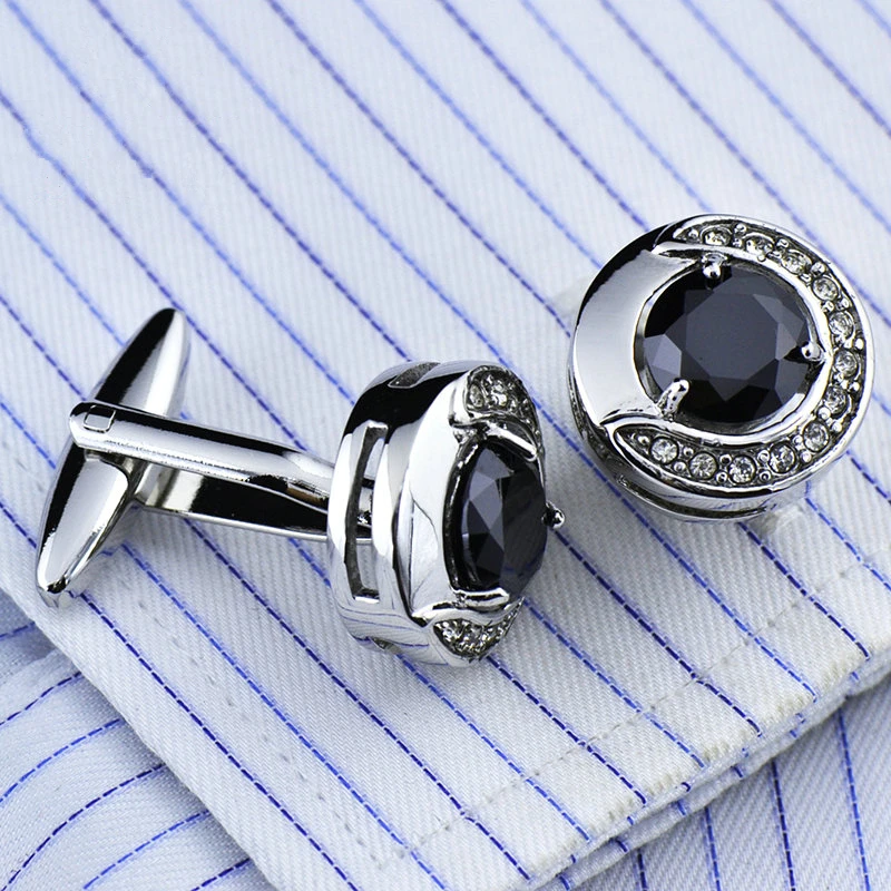 Jewelry french shirt cufflink for mens God\'s Eye Black crystal Cuffs link Button male High Quality Luxury Wedding abotoaduras