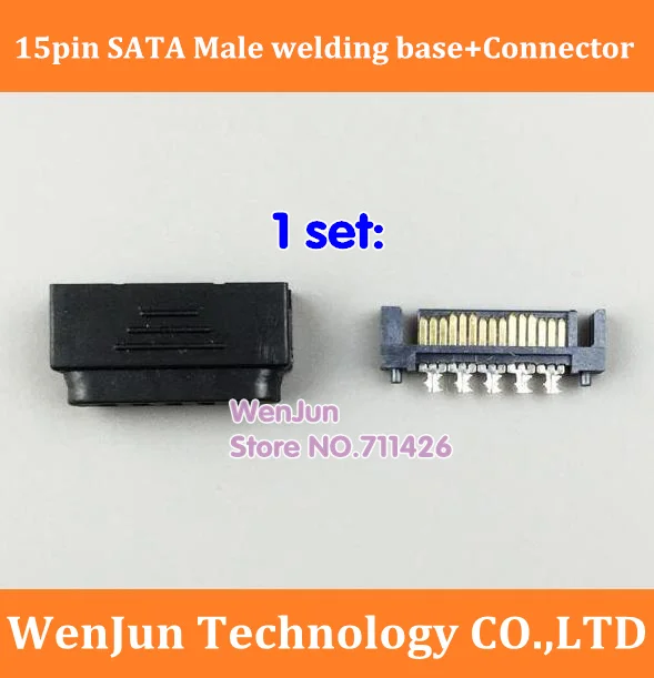 

High Quality 1 set : Power SATA 15pin Male welding base + Plastic Shell DIY SATA Male Connector FAN Hard Disk Power Cable