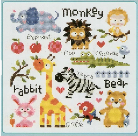 Small Embroidery Kit Counted Cross Stitch Set 14ct White Cloth Cartoon Animal Cute Zoo Wall Pictures For Kids Bedroom Decoration