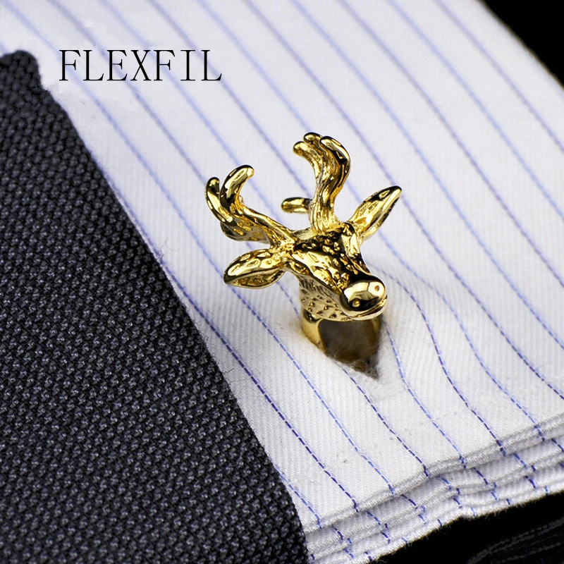 FLEXFIL Jewelry shirt cufflinks for mens Brand Golden deer enamel Cuff link Wholesale Fashion Wedding Buttons High Quality