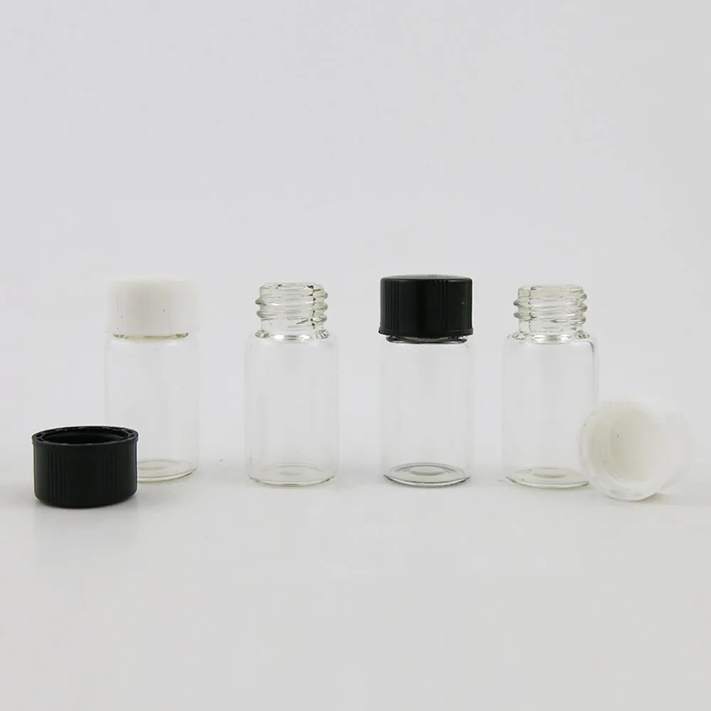 100 x 3ml  Clear Glass Small Bottles with Black White Screw Lids 3cc Sample Vials Laboratory Powder Reagent Bottle Containers