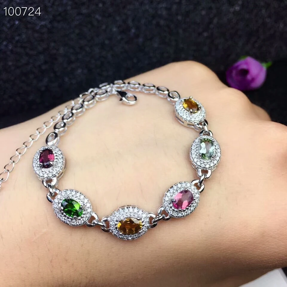 

KJJEAXCMY fine jewelry 925 pure silver natural tourmaline female Bracelet Girlfriend Birthday Party Christmas Wedding Gift